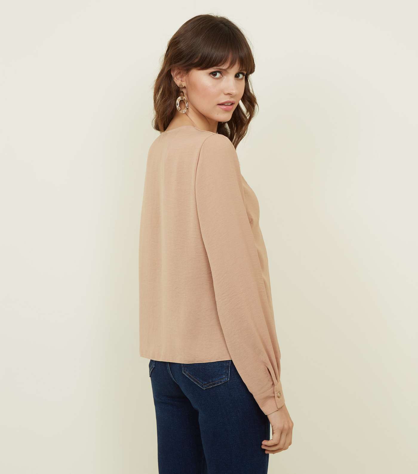 Camel Double Breasted Crepe Blouse Image 3