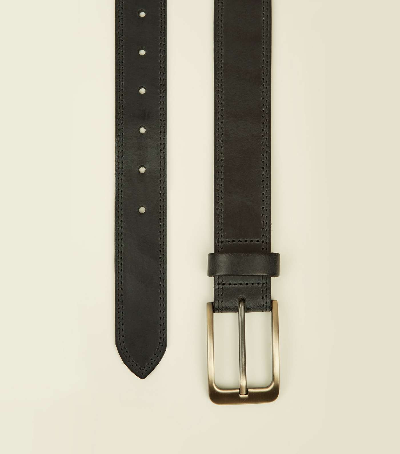 Black Leather Double Stitch Belt