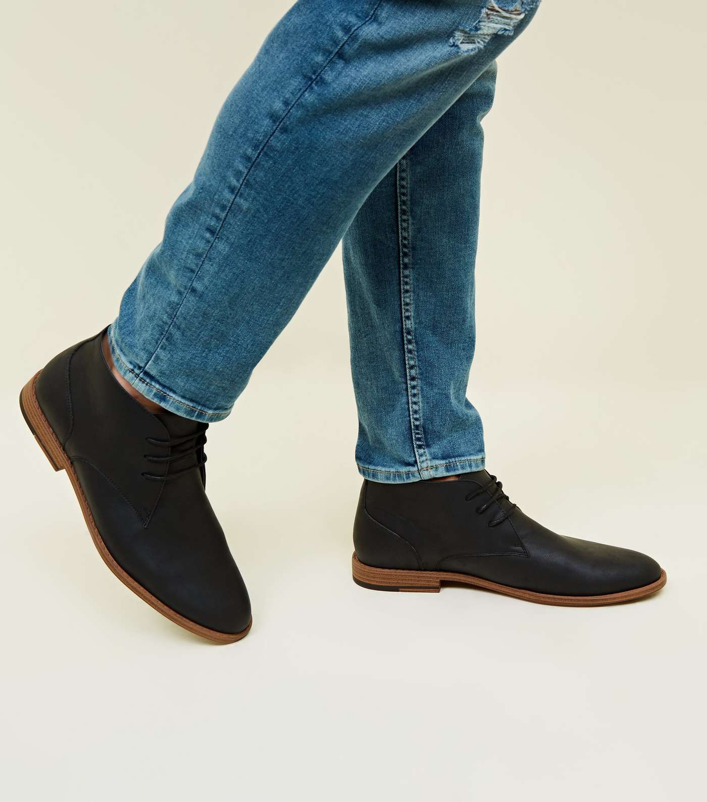 Black Leather-Look Chukka Boots