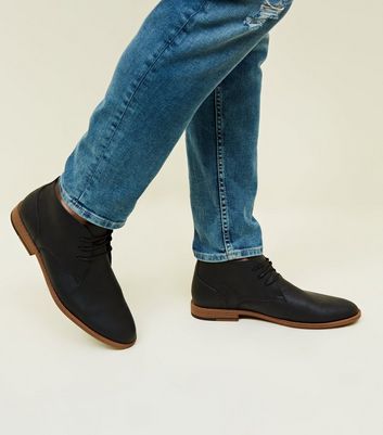 Black Leather-Look Chukka Boots | New Look