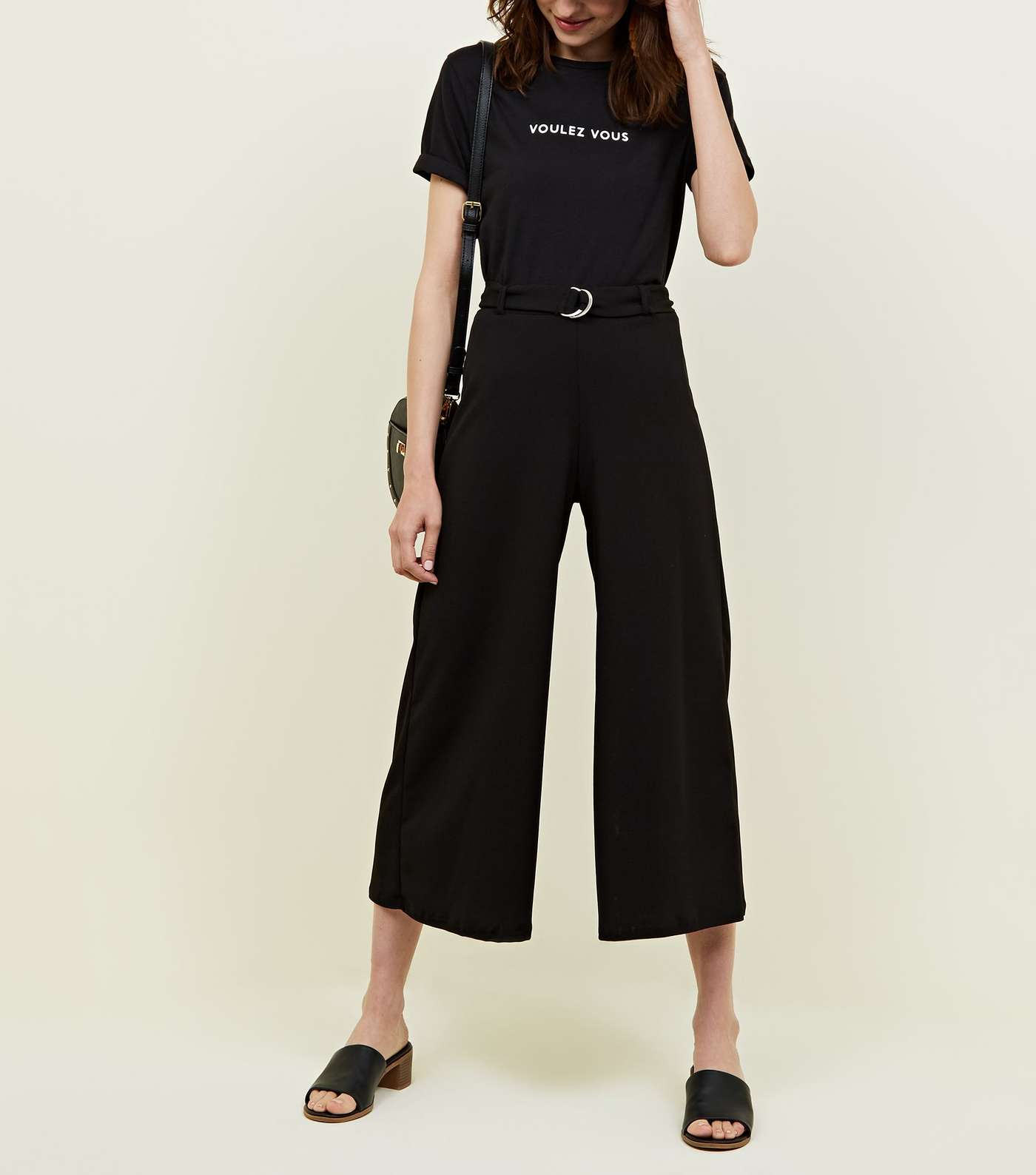 Black D-Ring Belt Cropped Trousers