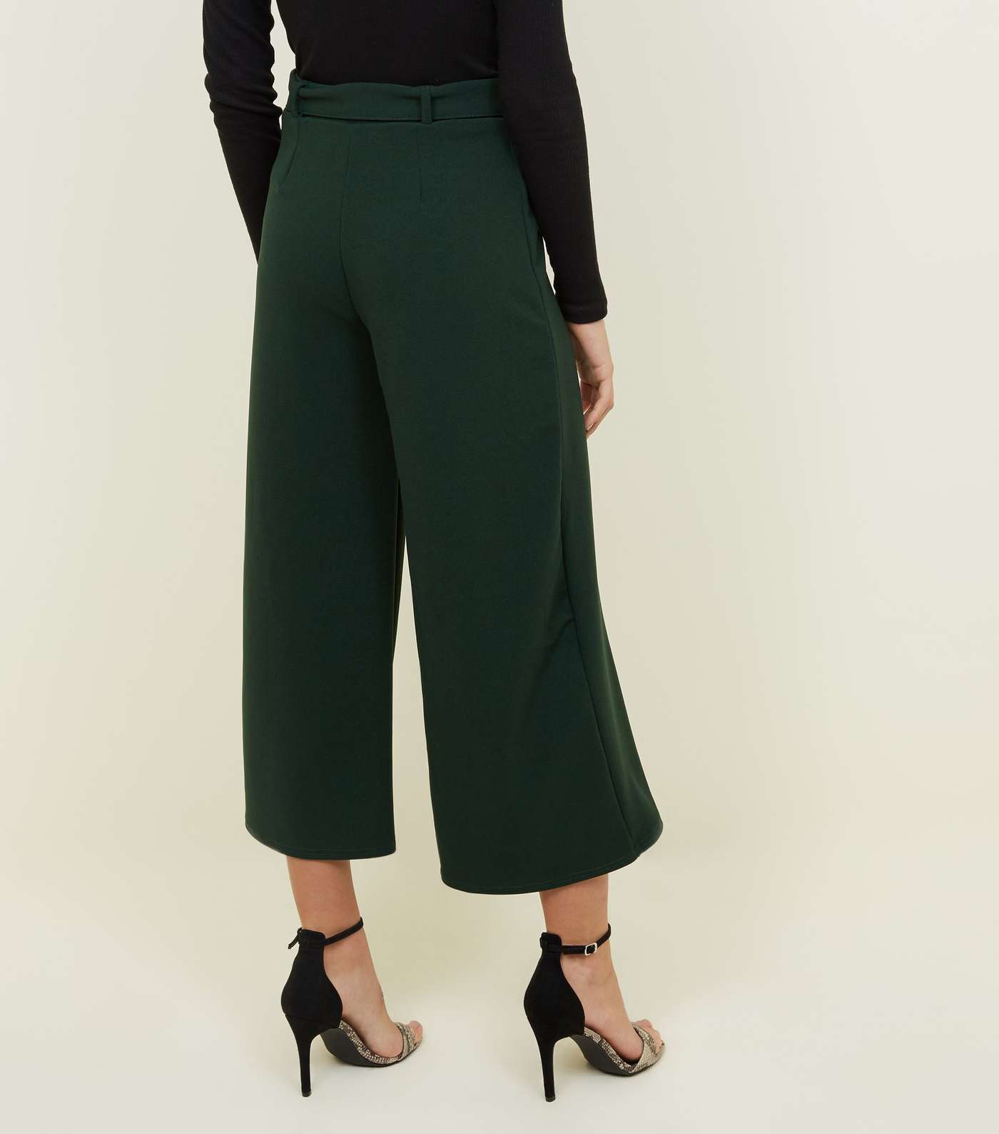 Dark Green D-Ring Belt Cropped Trousers Image 3