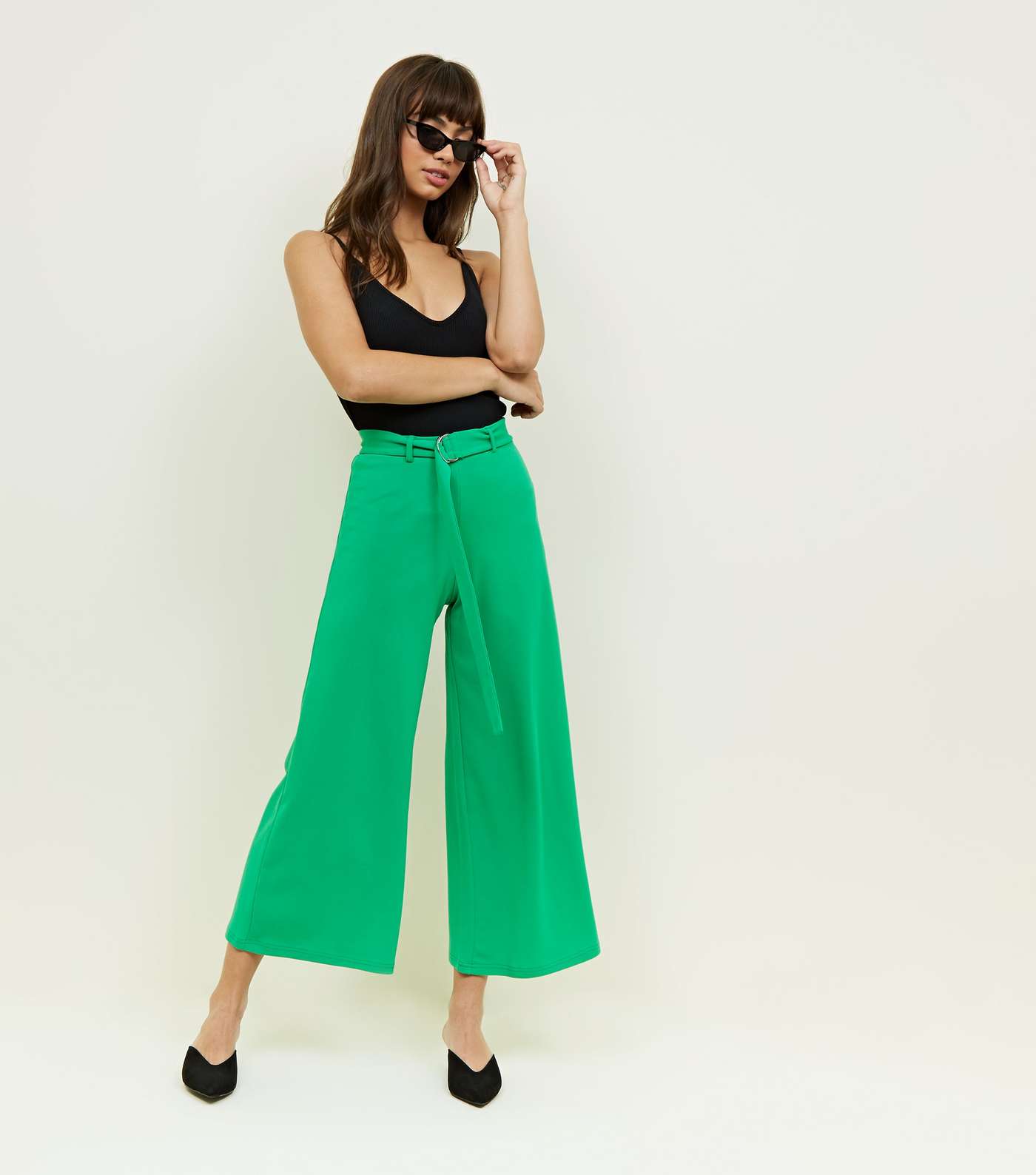 Green D-Ring Belt Cropped Trousers