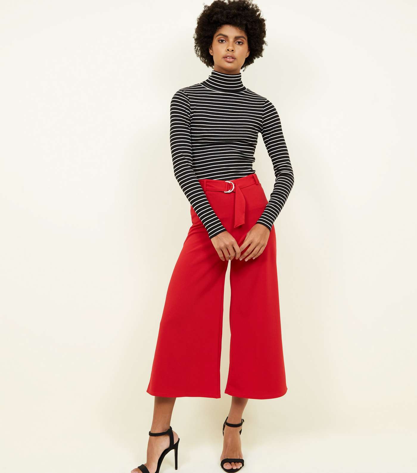 Dark Red D-Ring Belt Cropped Trousers