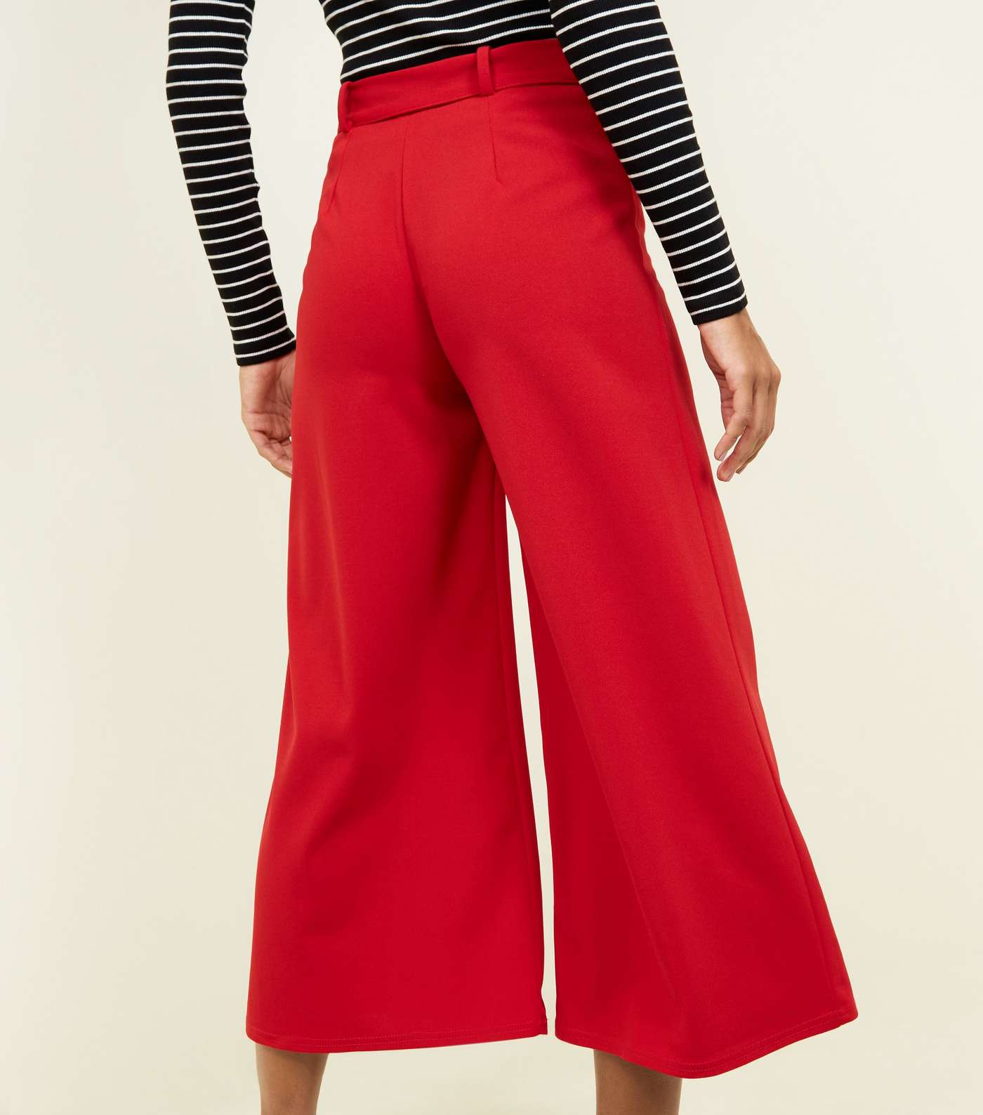 Dark Red D-Ring Belt Cropped Trousers Image 3