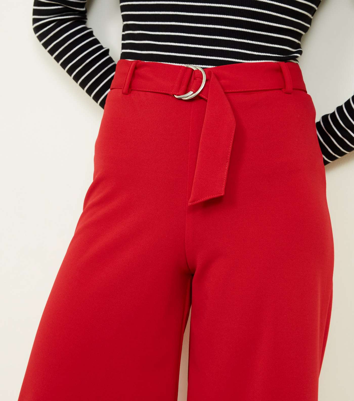 Dark Red D-Ring Belt Cropped Trousers Image 5