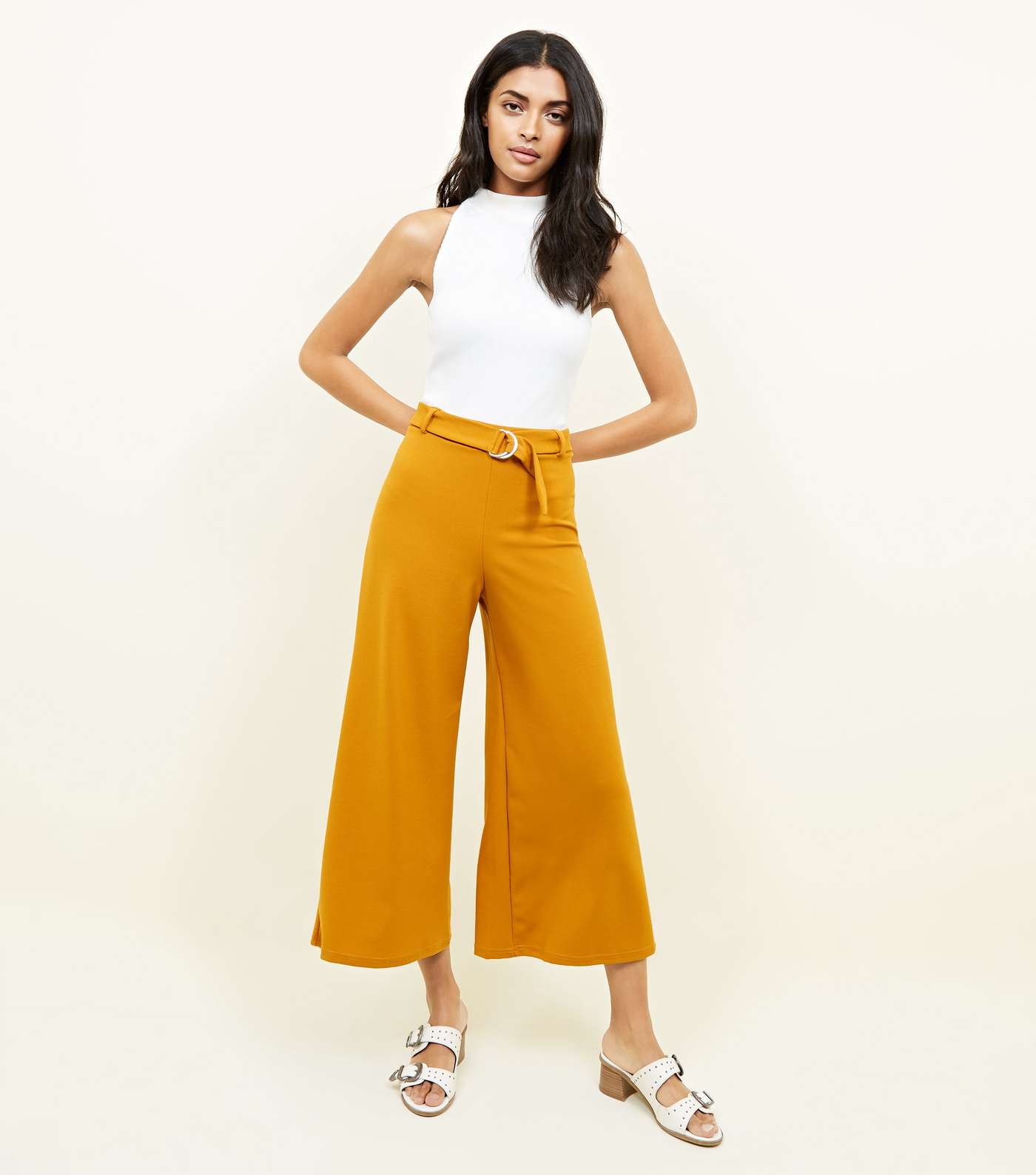Yellow D-Ring Belt Cropped Trousers