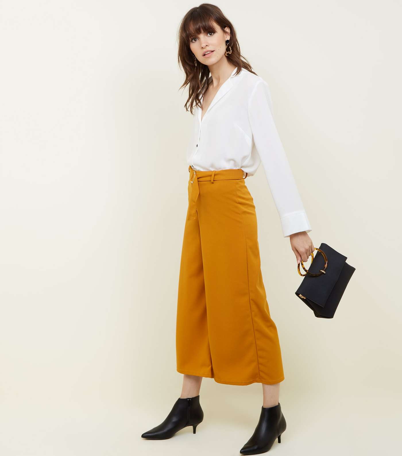 Mustard D-Ring Belt Cropped Trousers