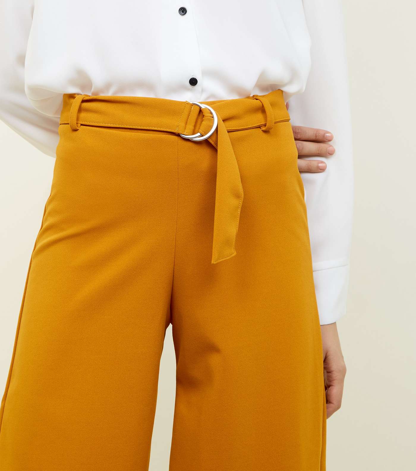 Mustard D-Ring Belt Cropped Trousers Image 5