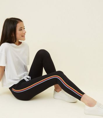 Girls Clothing New Look Stripe Leggings Adidas Originals Black