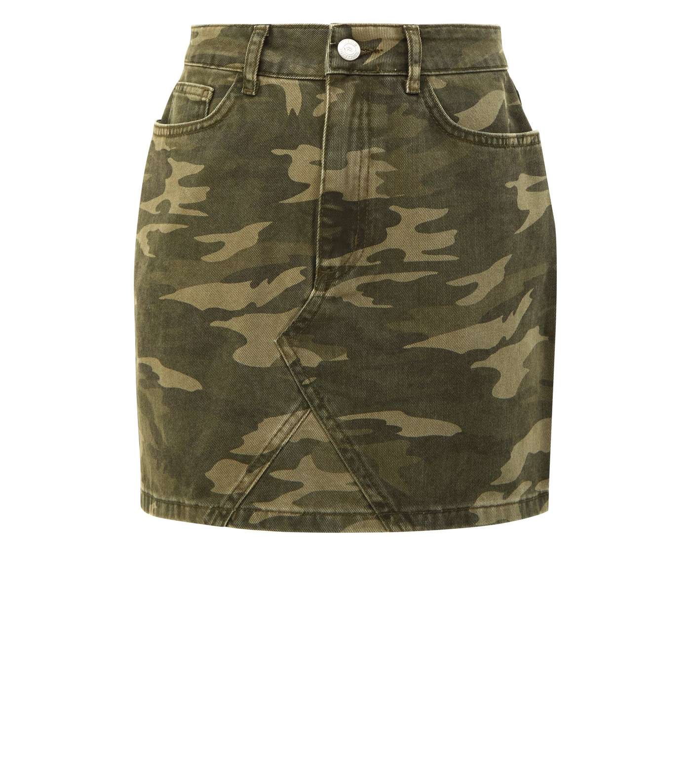 Girls Green Camo Print Denim Skirt Image 4