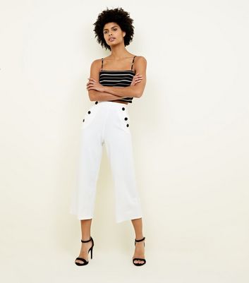White Scuba Button Side Cropped 