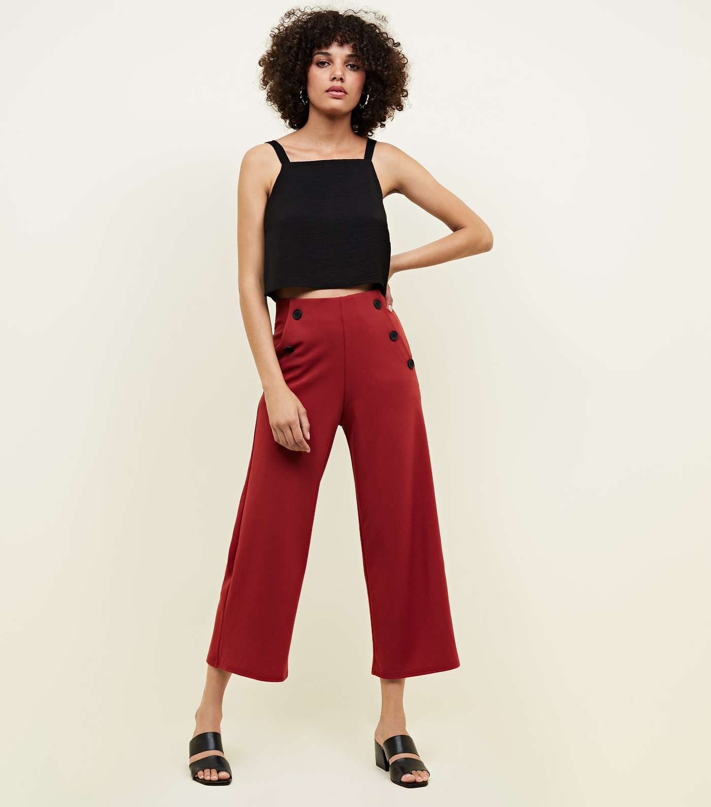 Red Scuba Button Side Cropped Trousers