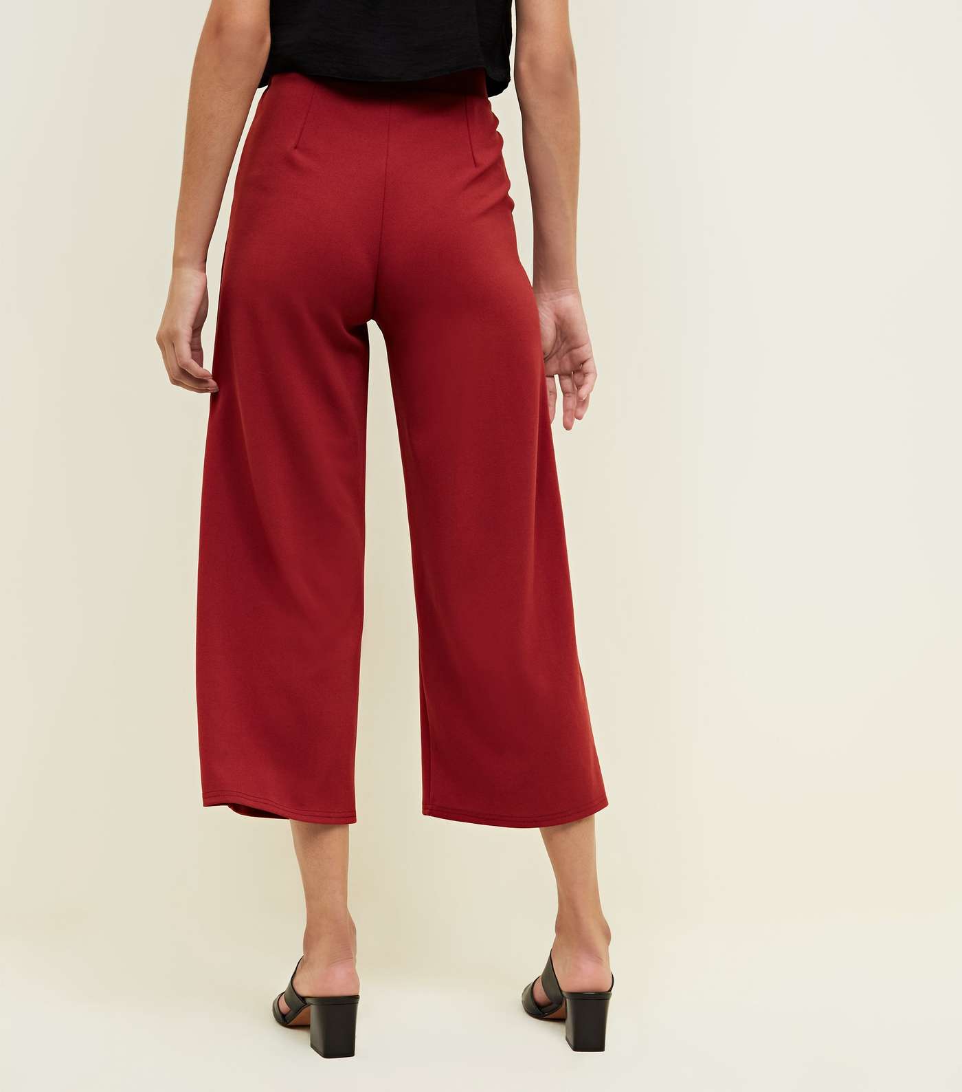 Red Scuba Button Side Cropped Trousers Image 3