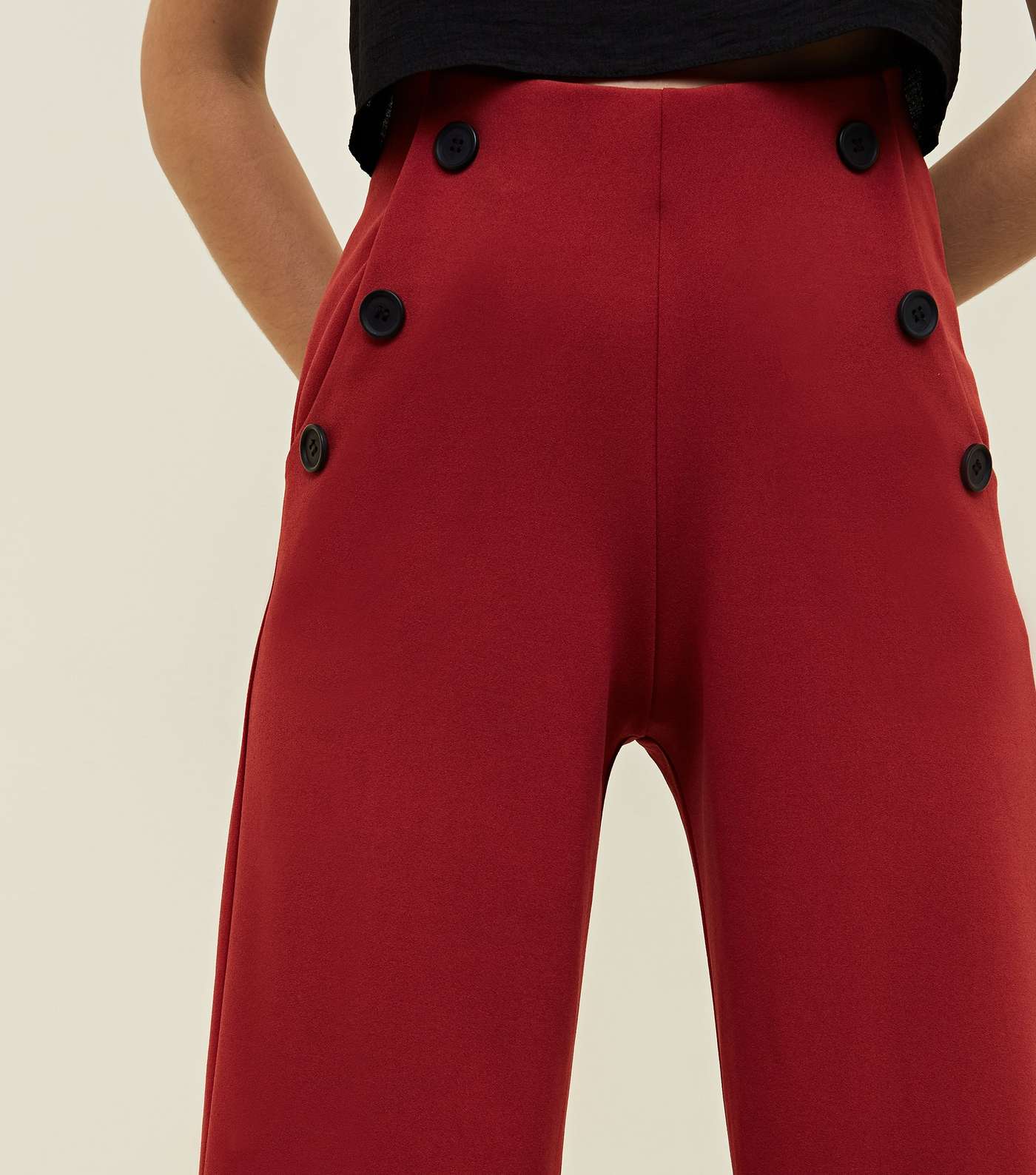 Red Scuba Button Side Cropped Trousers Image 5