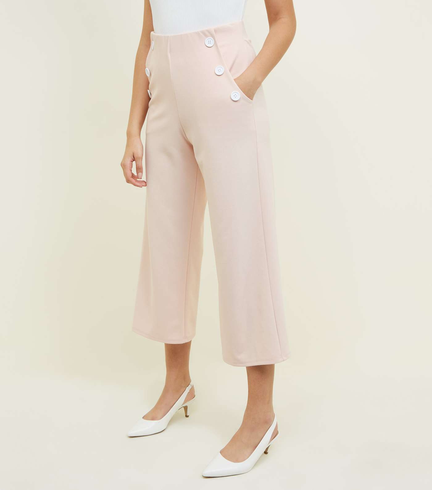 Pale Pink Scuba Button Side Cropped Trousers Image 2