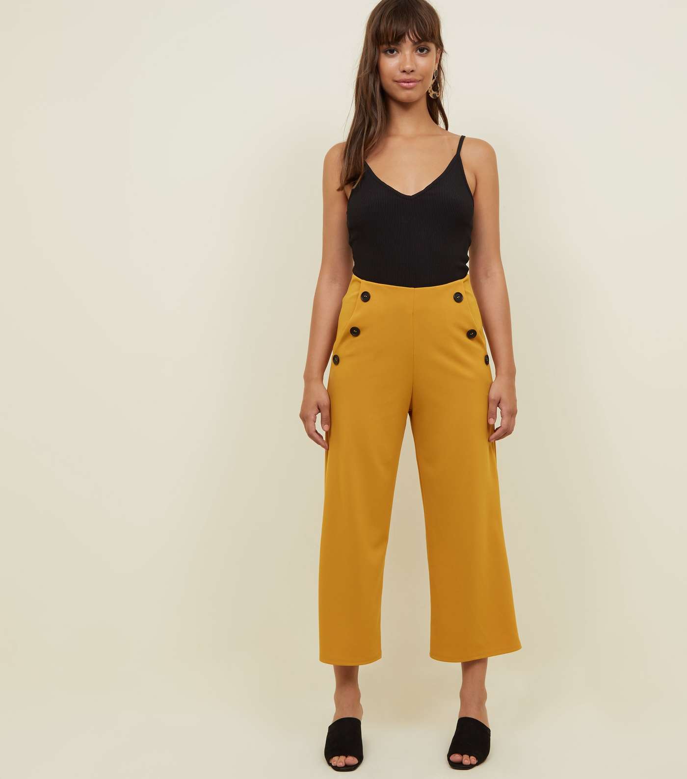 Yellow Scuba Button Side Cropped Trousers