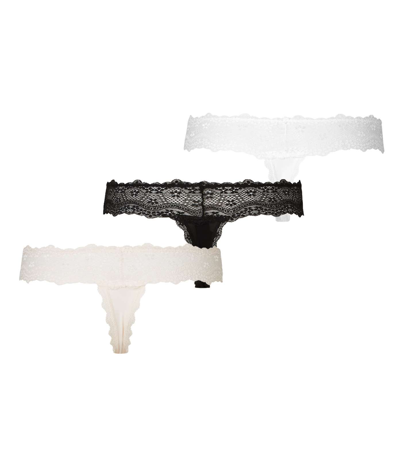 3 Pack Black, White and Pink Lace Trim Thongs Image 5