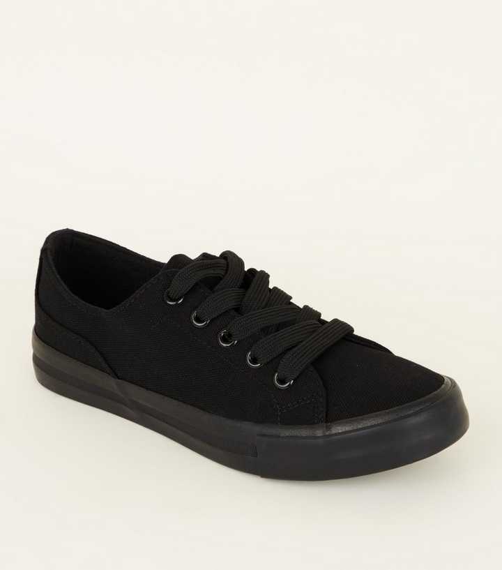 Girls Black Canvas Flatform Trainers