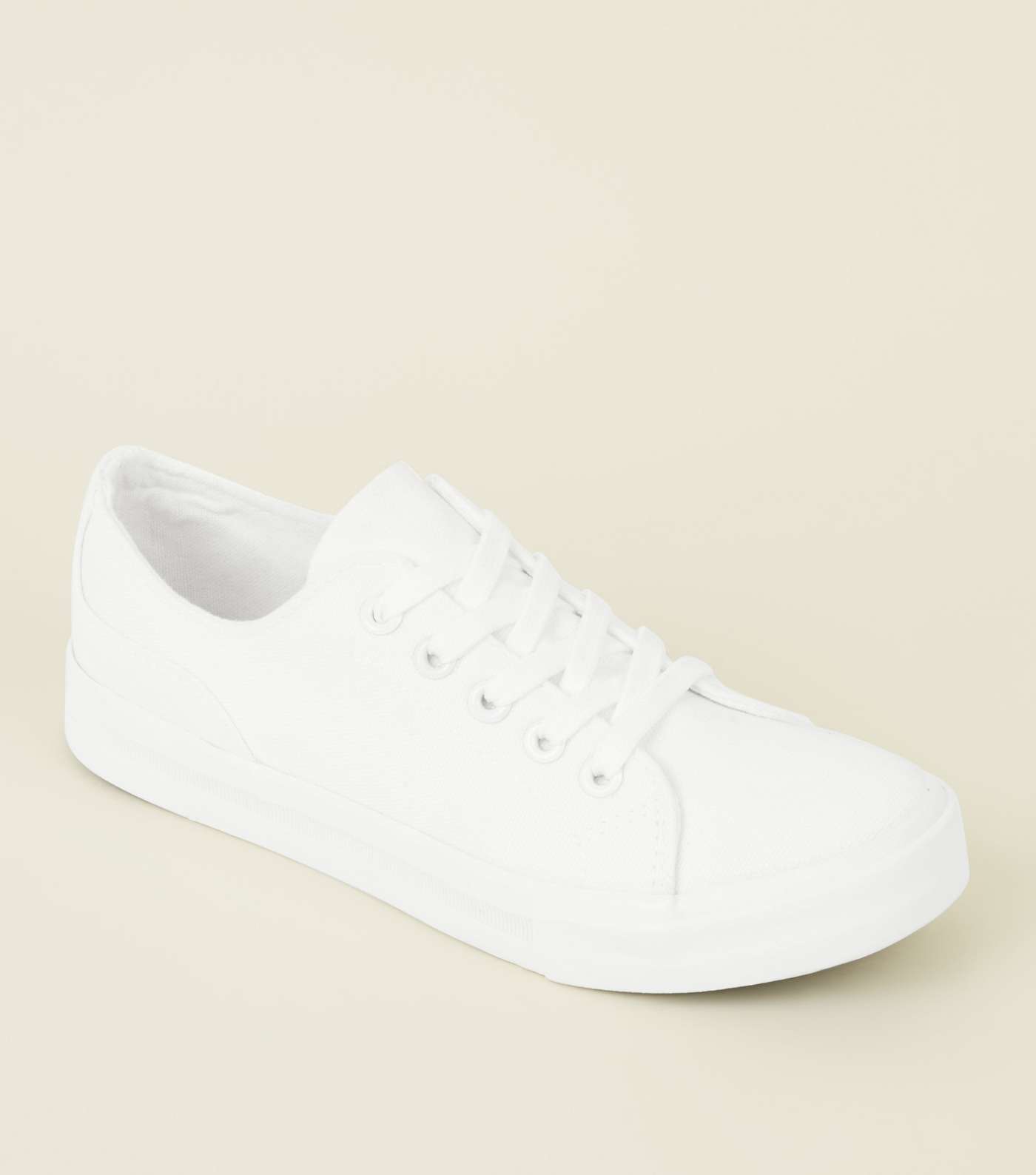 Girls White Canvas Chunky Lace Up Trainers