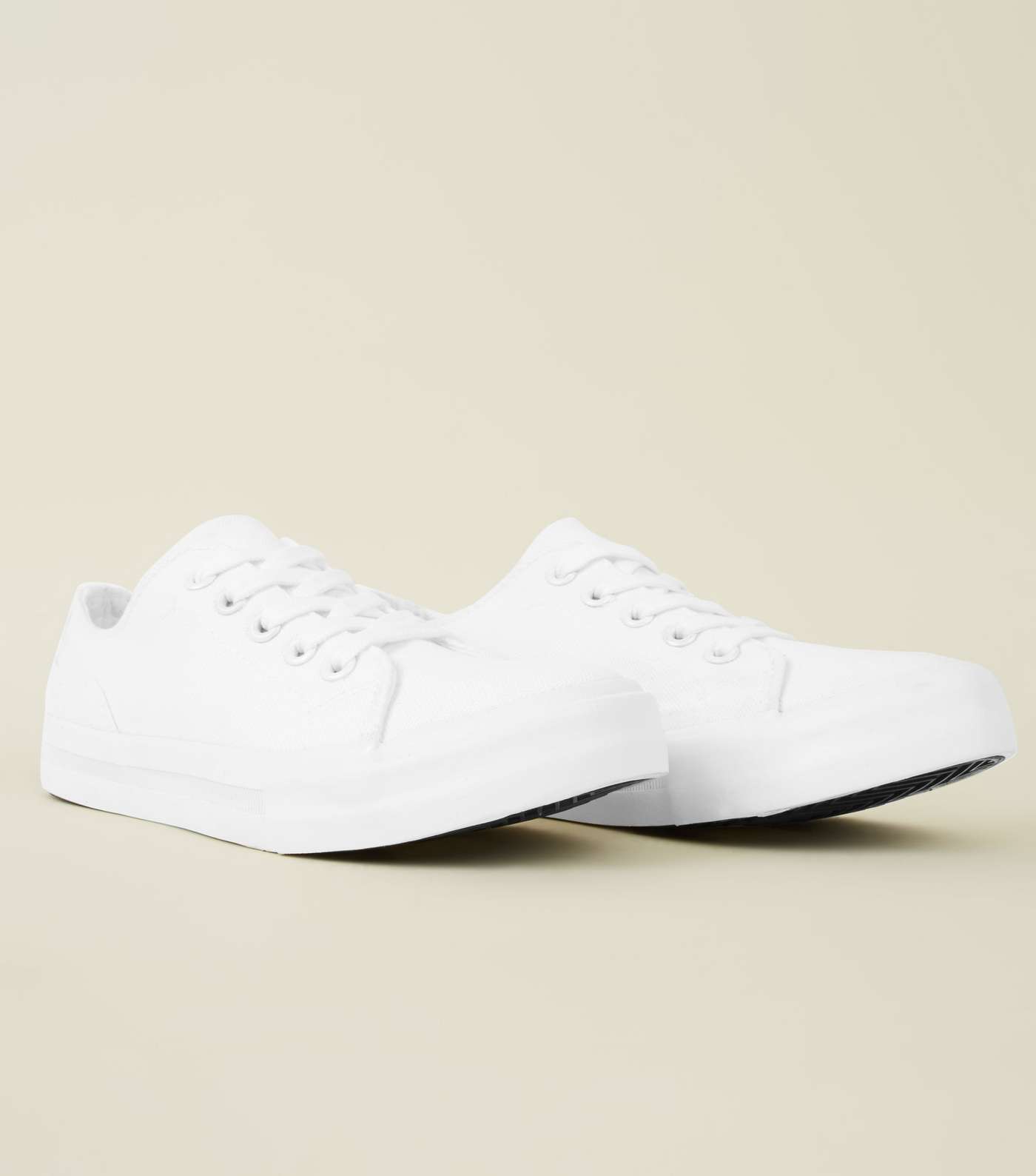 Girls White Canvas Chunky Lace Up Trainers Image 3
