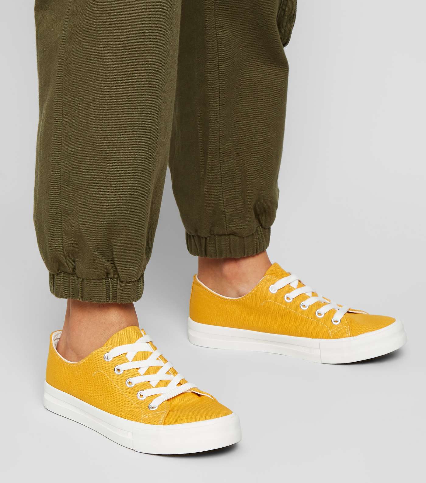 Girls Yellow Canvas Chunky Lace Up Trainers Image 2