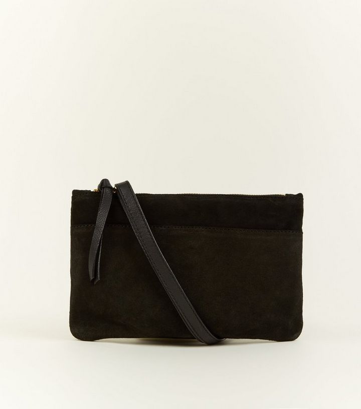 Black Suede Zip Top Cross Body Bag New Look The Look