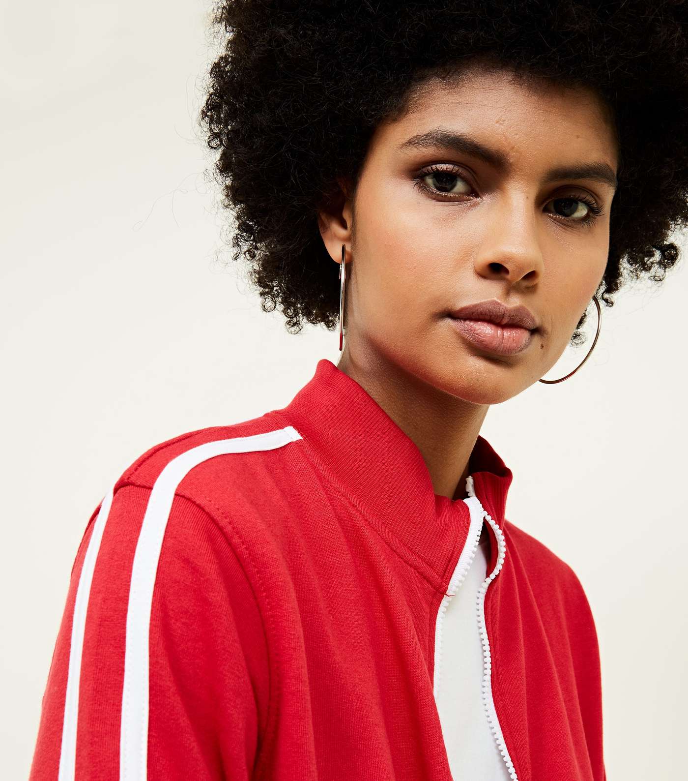 Red Contrast Stripe Sleeve Zip Front Sweatshirt Image 6