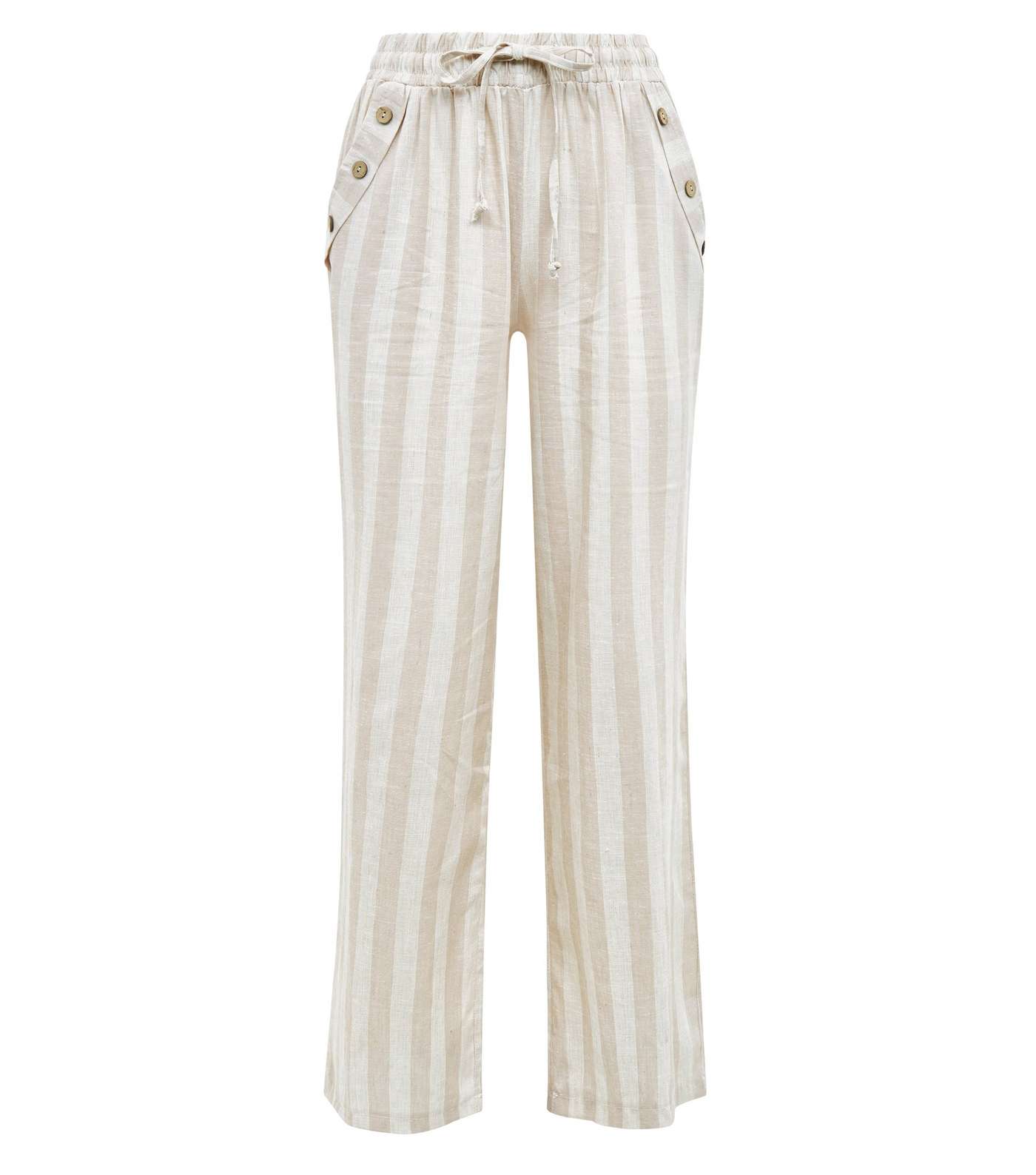 Lulua London Off White Stripe Linen-Look Trousers  Image 4
