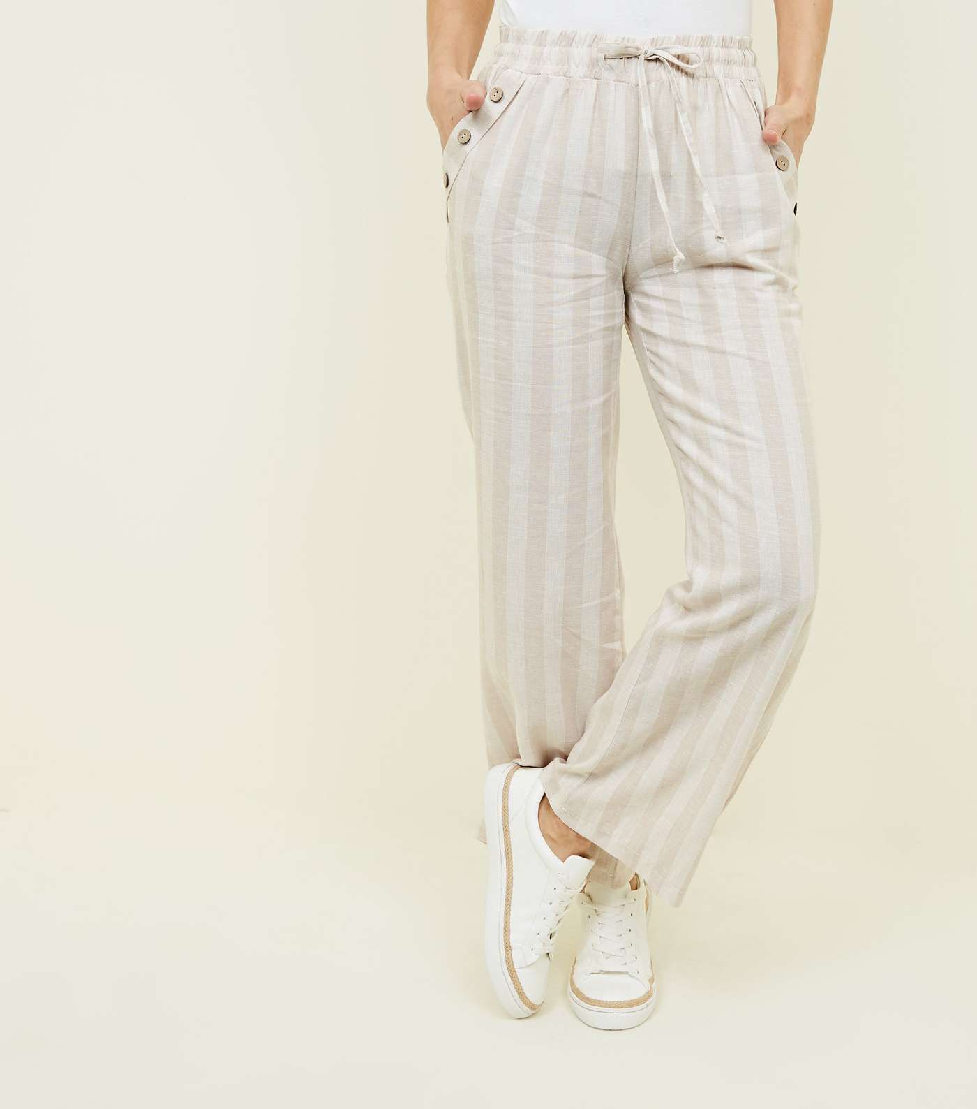 Lulua London Off White Stripe Linen-Look Trousers  Image 2