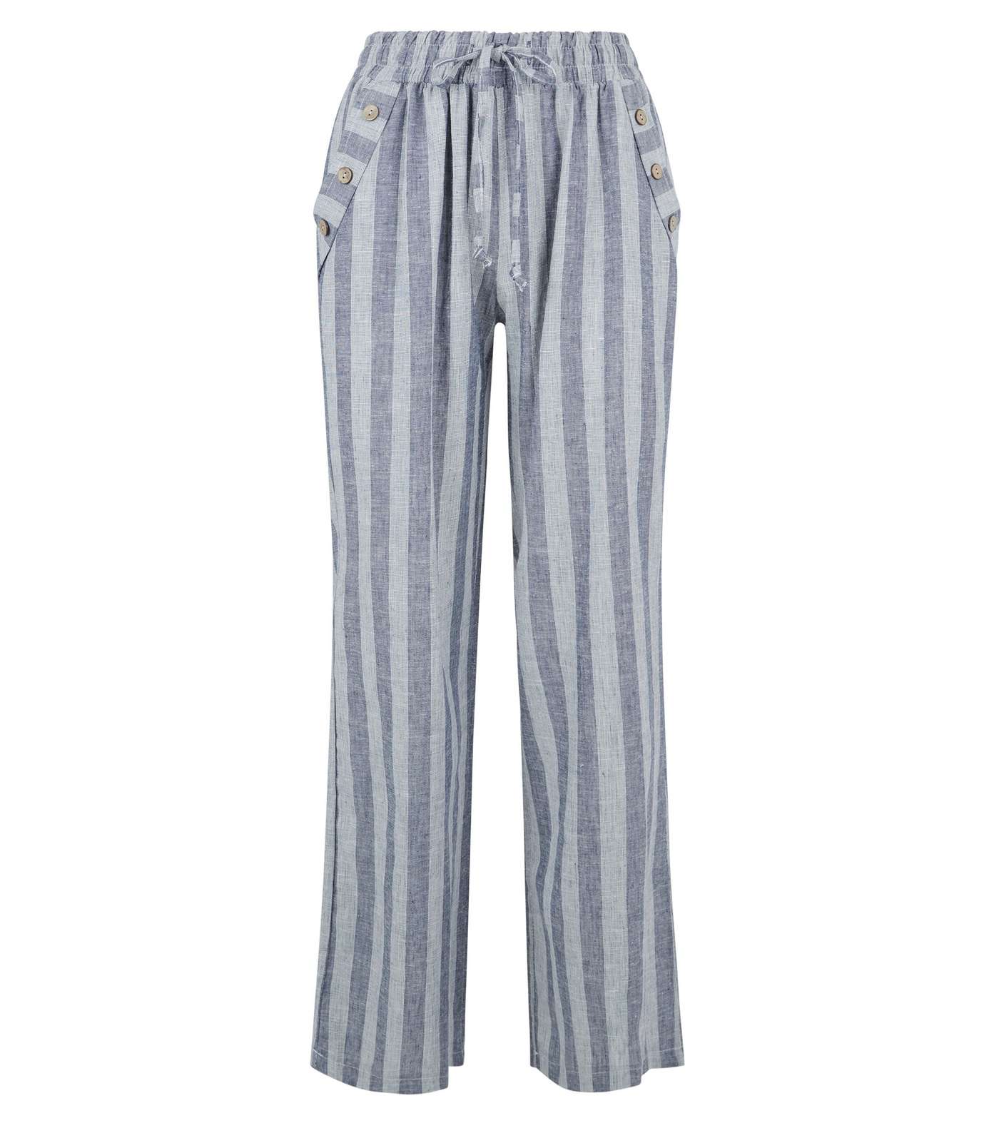 Lulua London Blue Stripe Linen-Look Trousers  Image 4
