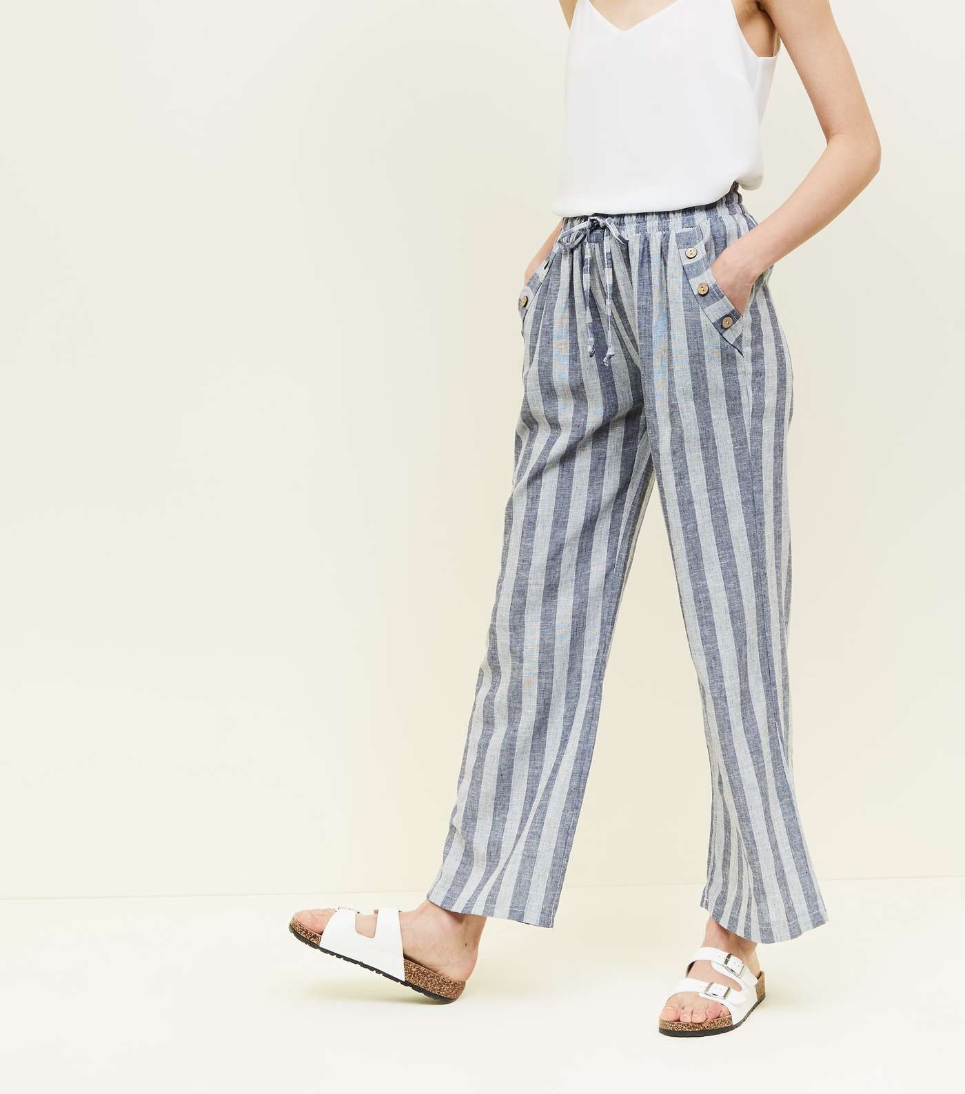 Lulua London Blue Stripe Linen-Look Trousers  Image 2