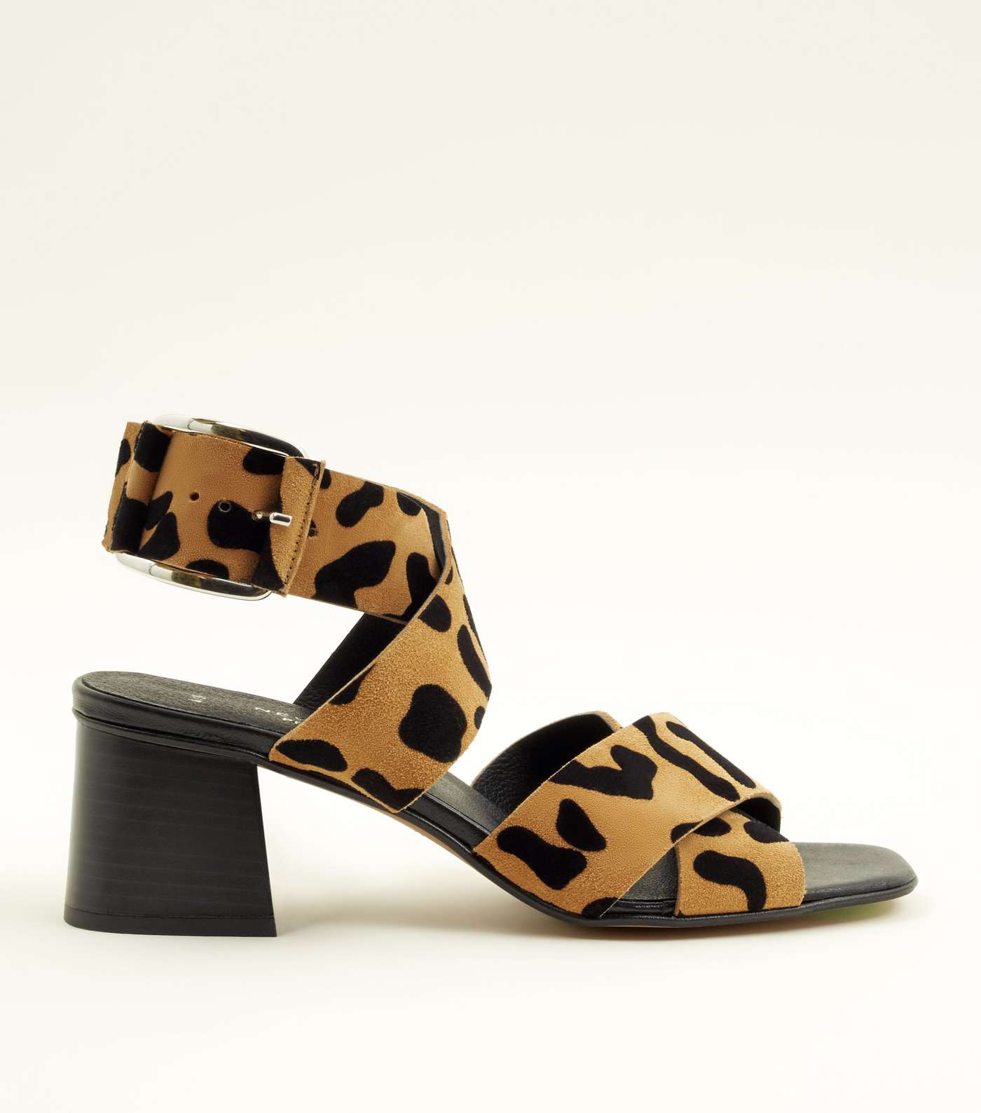 Tan Premium Suede Leopard Print Cross Strap Sandals