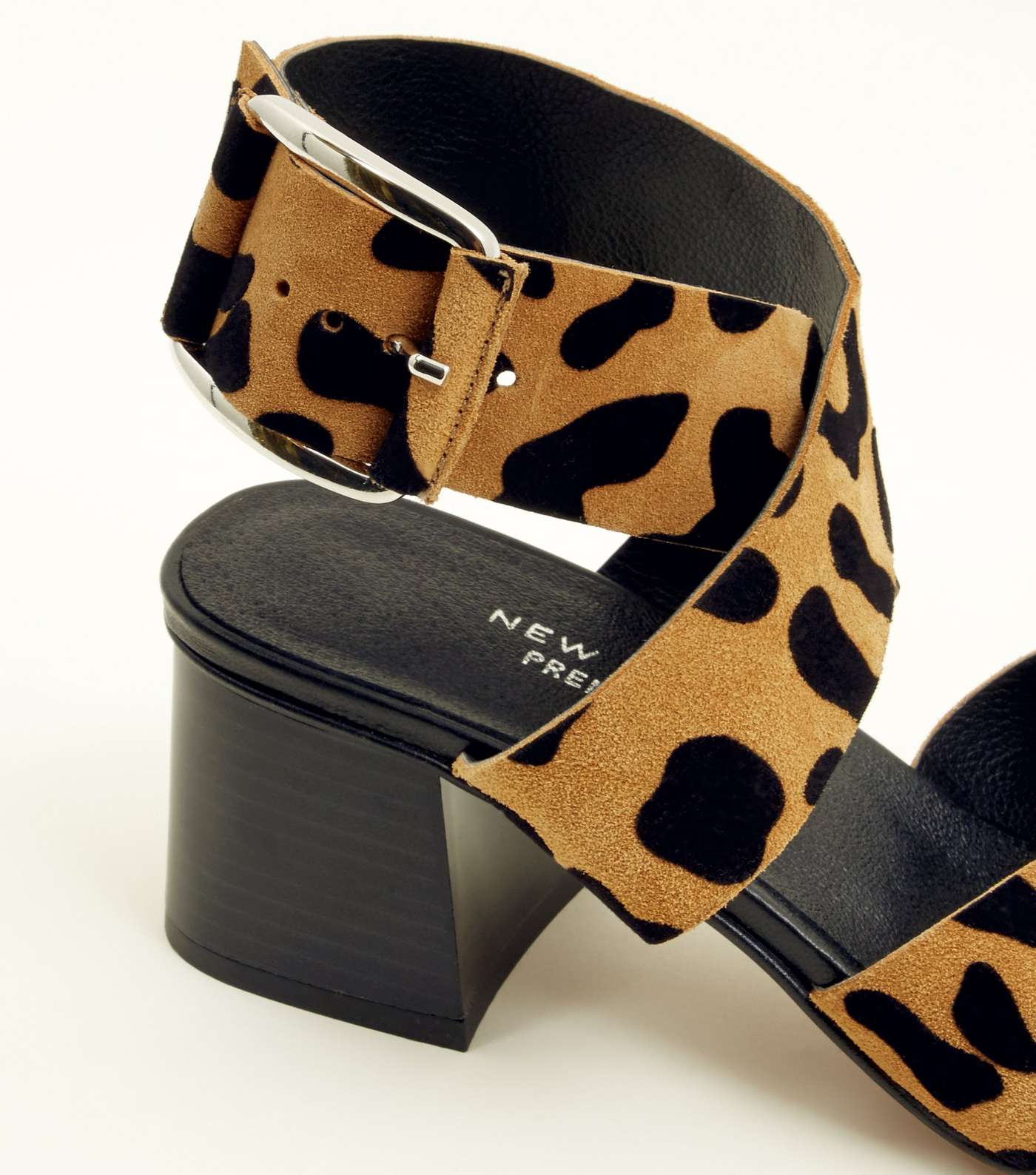 Tan Premium Suede Leopard Print Cross Strap Sandals Image 3