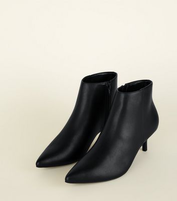 Black Leather-Look Kitten Heel Ankle 