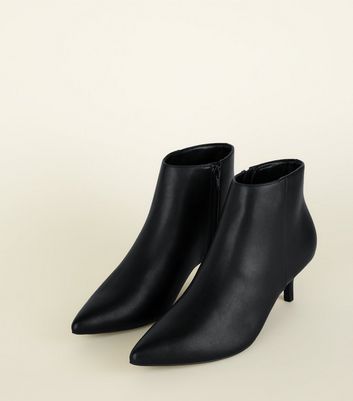 black leather kitten heel ankle boots