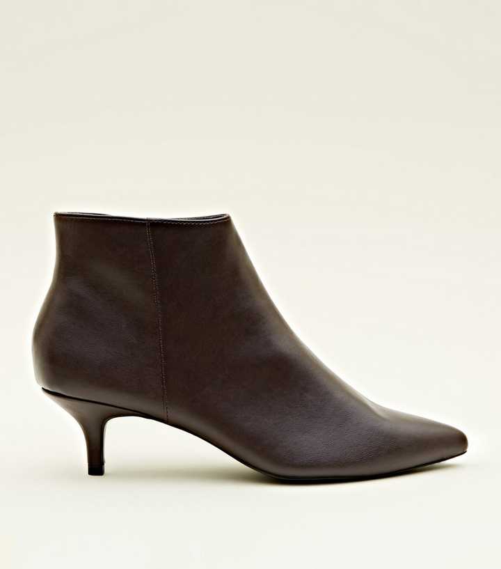 Dark Red Leather-Look Kitten Heel Ankle Boots