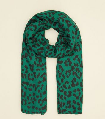 Green leopard cheap print scarf