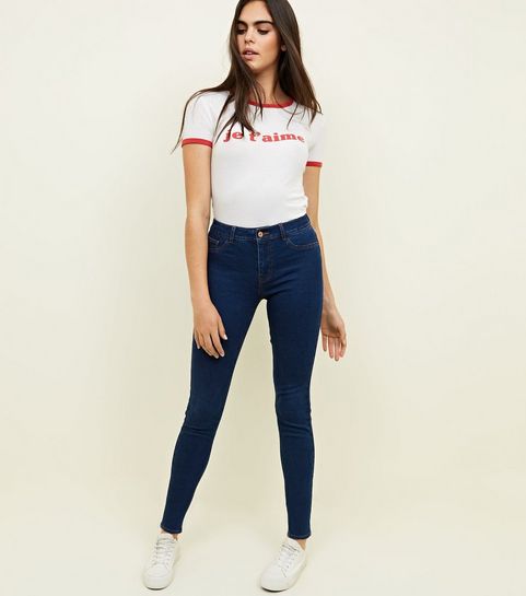 Jean skinny Jenna bleu à taille mi-haute à finition brute