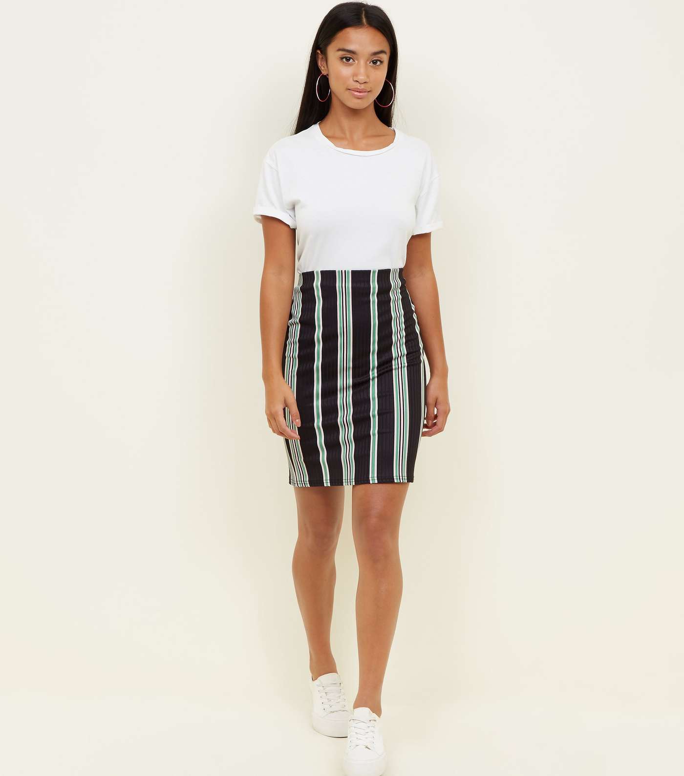 Petite Black Stripe Ribbed Tube Skirt  Image 2