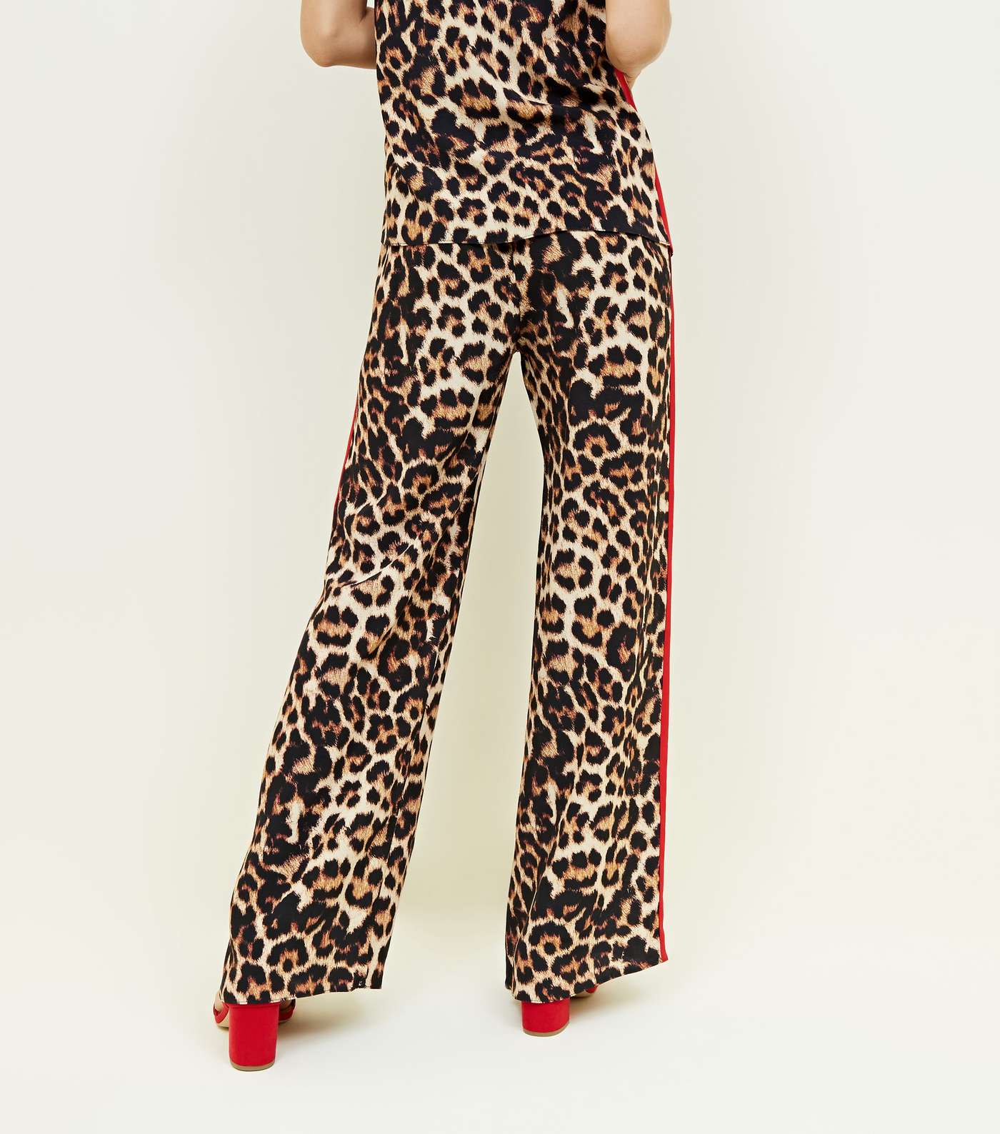 Brown Leopard Print Side Stripe Wide Leg Trousers Image 3