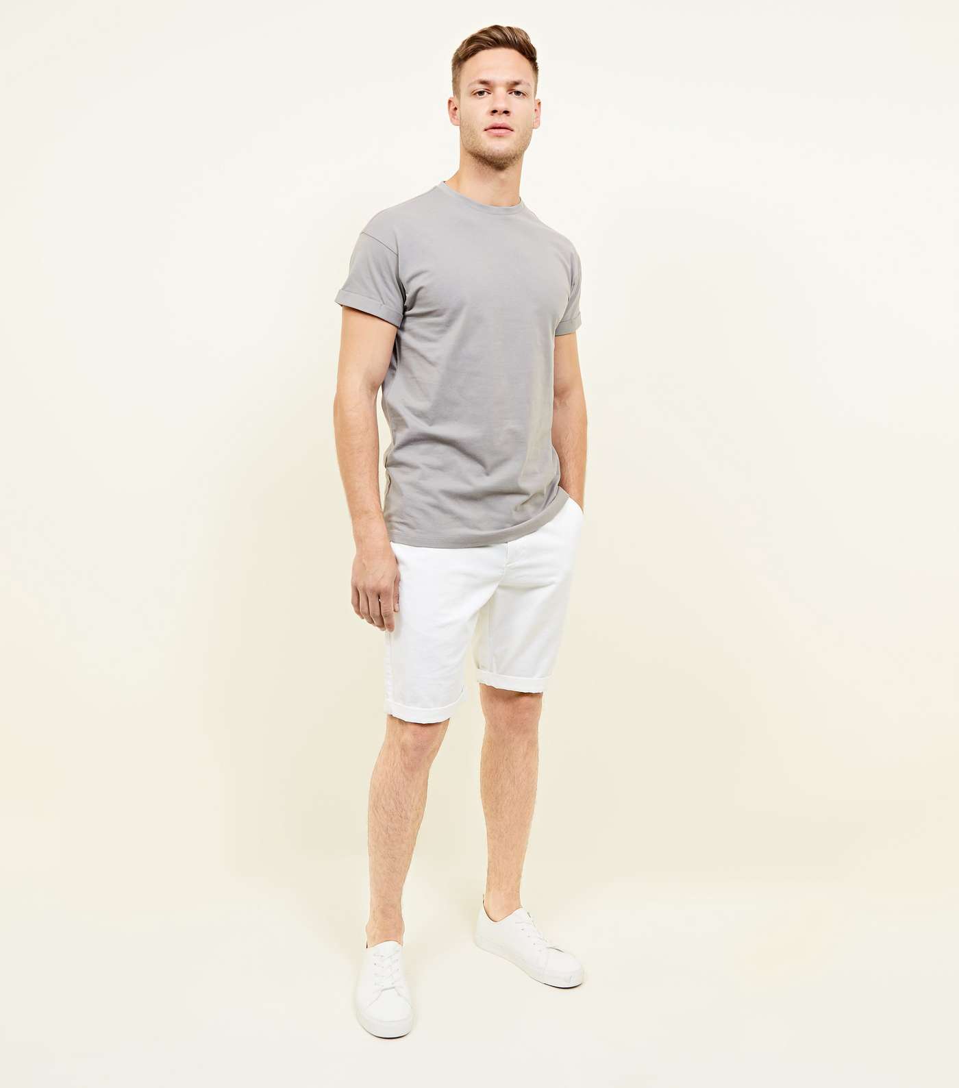 Pale Grey Rolled Sleeve T-Shirt Image 2