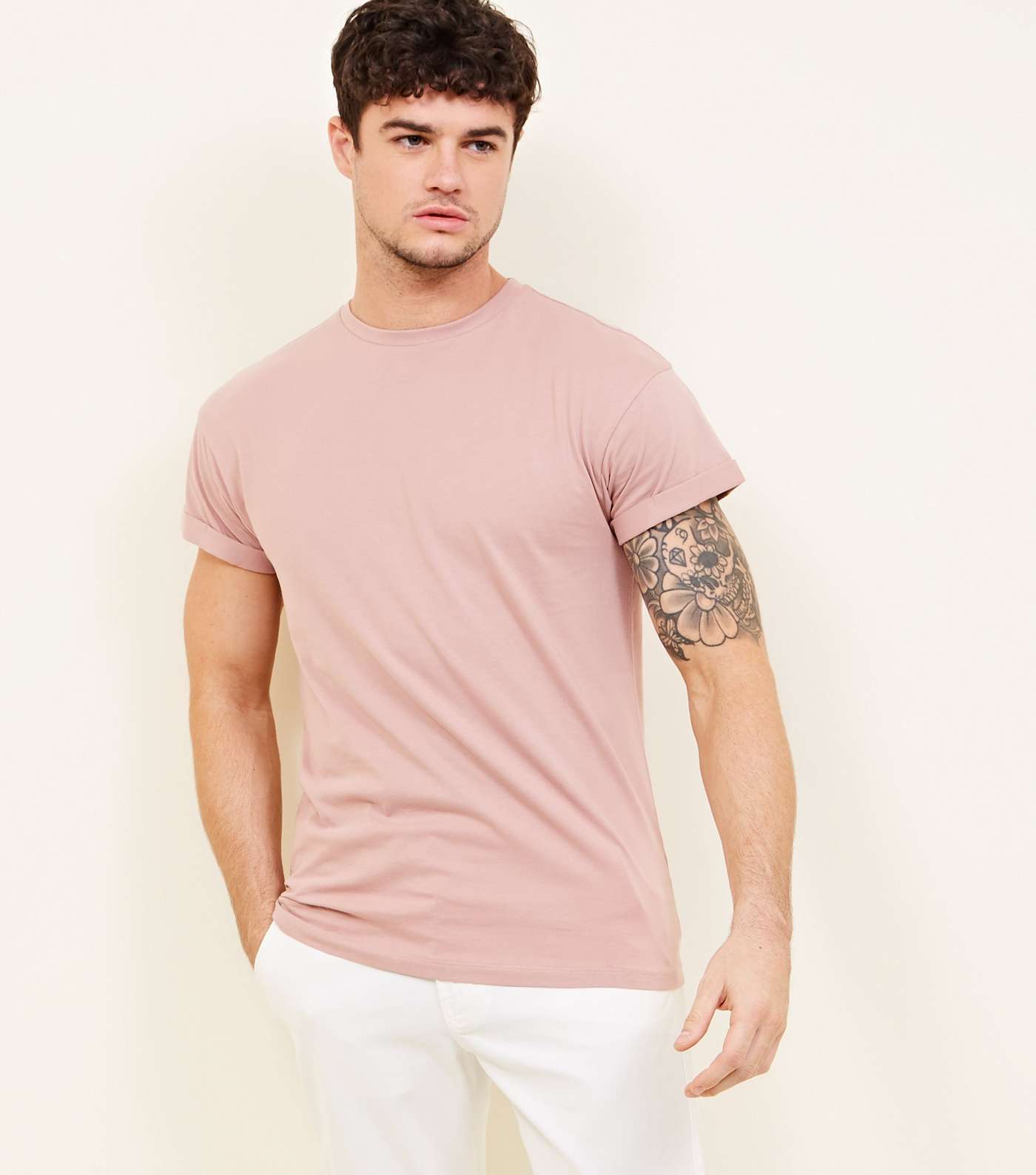 Mid Pink Rolled Sleeve T-Shirt