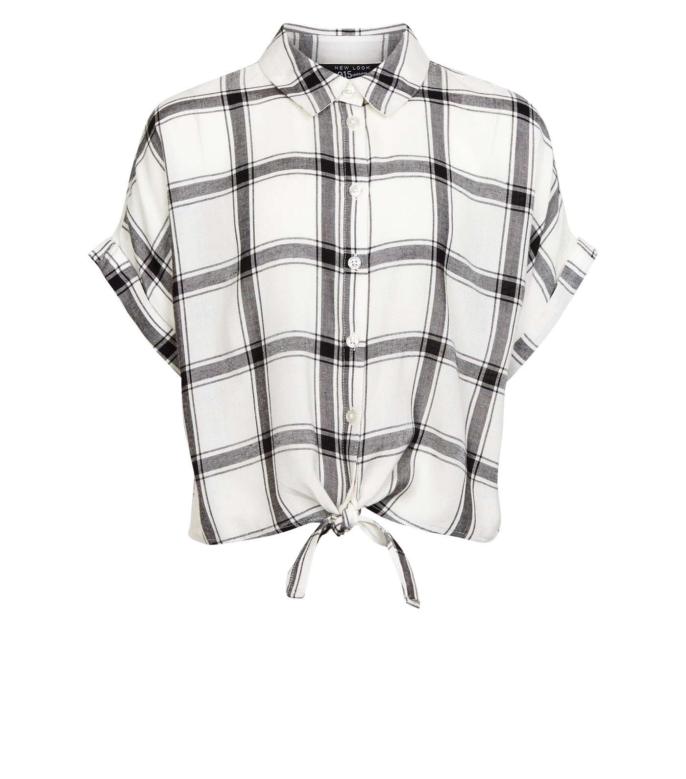 Girls White Woven Check Tie Front Shirt  Image 4
