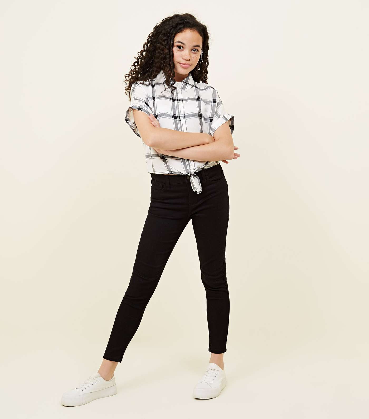 Girls White Woven Check Tie Front Shirt  Image 2