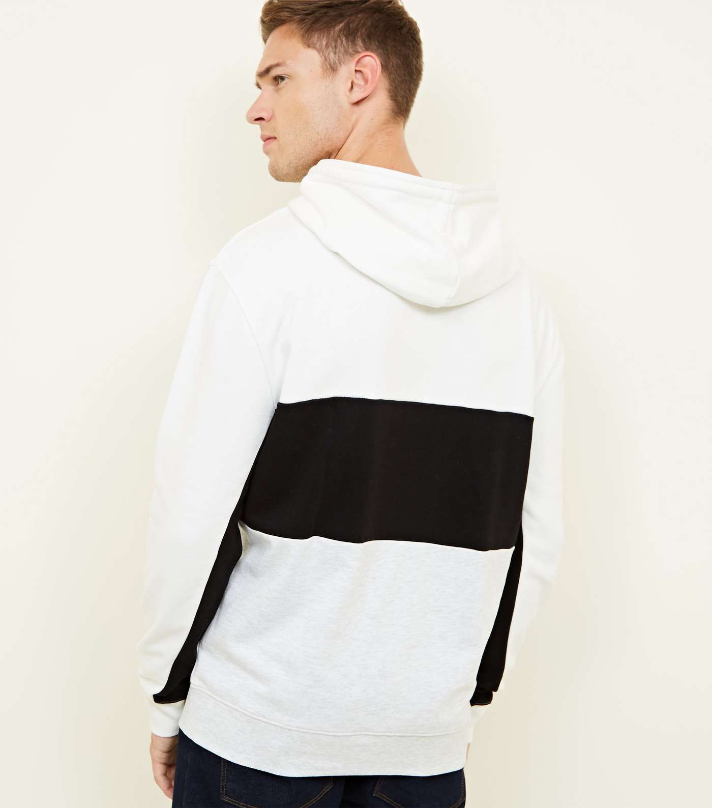 Off White Colour Block Hoodie Image 3