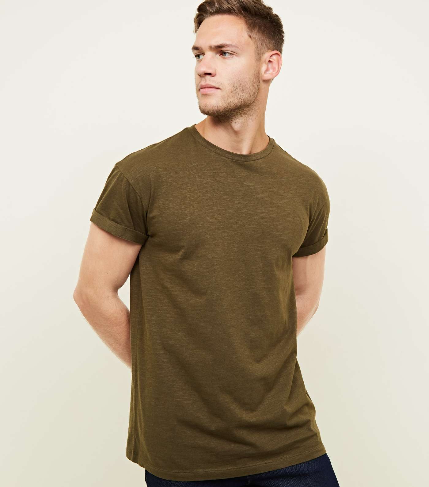 Green Slub Roll Sleeve T-Shirt