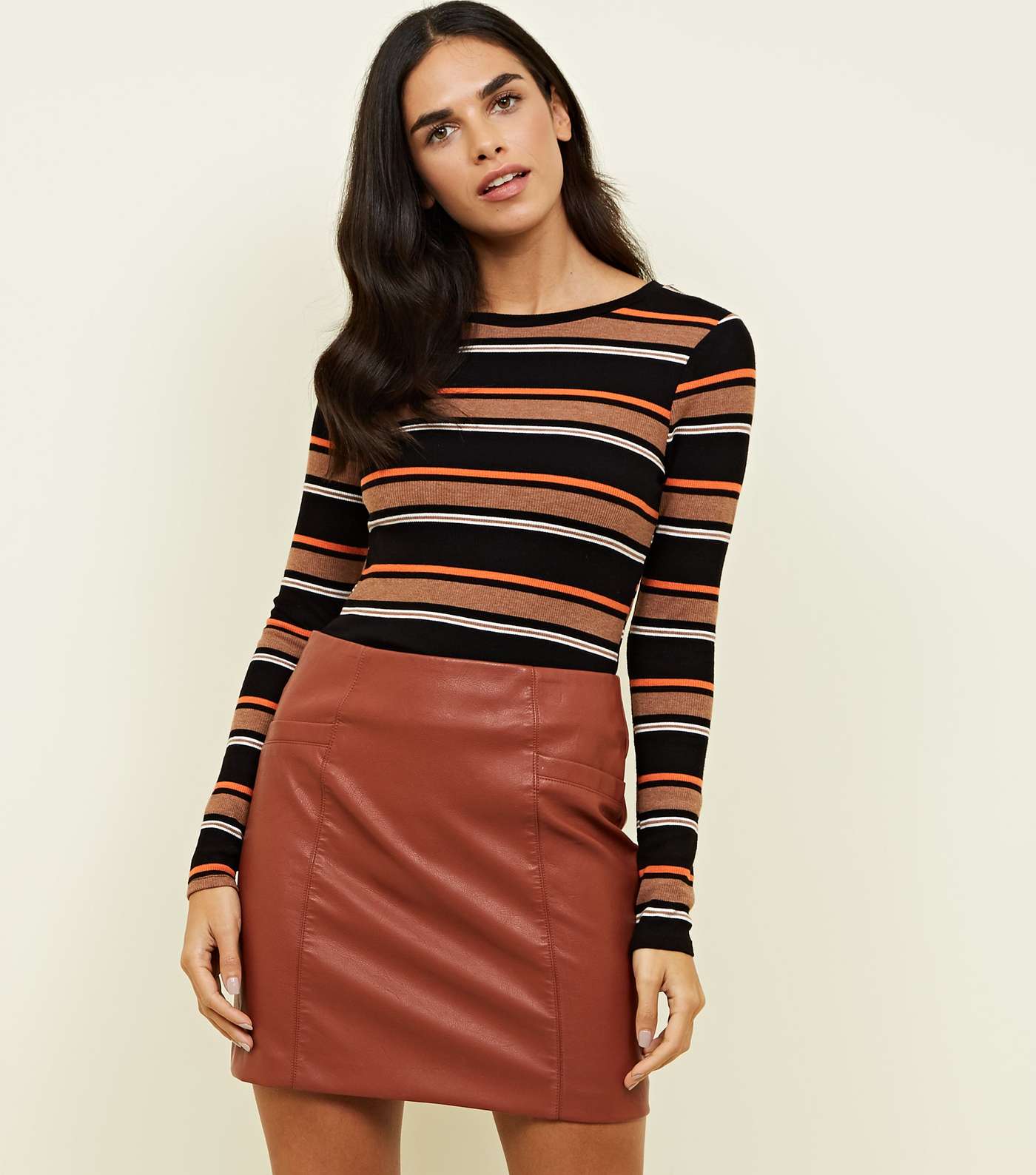 Rust Leather-Look Mini Skirt 