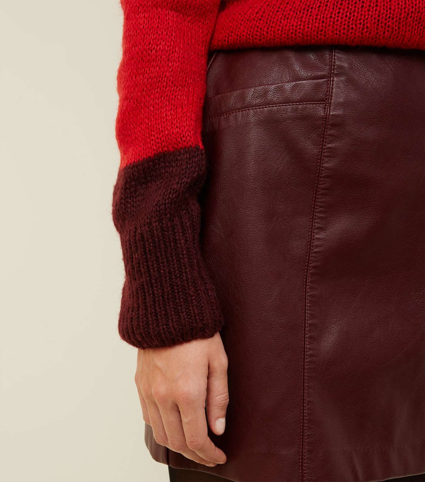 Burgundy Leather-Look Mini Skirt  Image 5