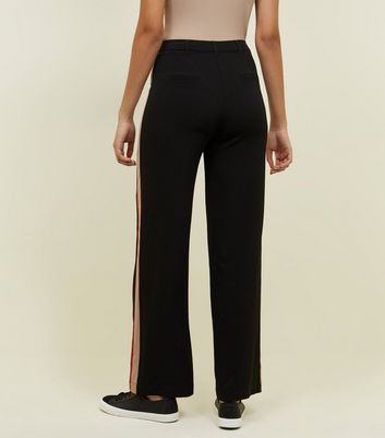 Black Side Stripe Wide Leg Trousers 